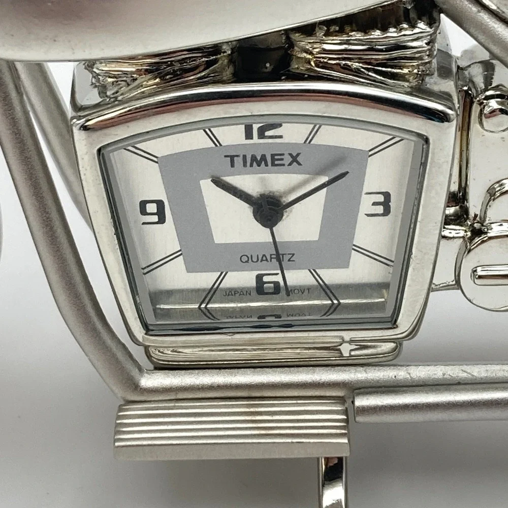 Timex Motorcycle Desk Clock Silver Tone Gift Novelty New Battery Works!!